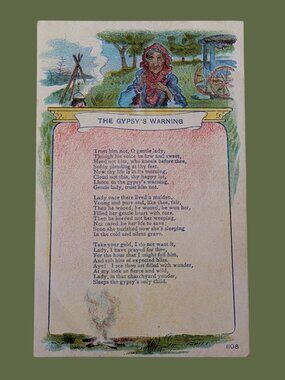 10/$25 Vintage Blank Gypsy Poem Postcard Ephemera